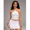 image:imageMakeMeChic Womens Summer Floral Tops Halter Crop Tops Tie Open Back Lace Up Sleeveless TankWhite