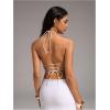 image:imageMakeMeChic Womens Summer Floral Tops Halter Crop Tops Tie Open Back Lace Up Sleeveless TankWhite