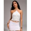 image:imageMakeMeChic Womens Summer Floral Tops Halter Crop Tops Tie Open Back Lace Up Sleeveless TankWhite