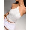 image:imageMakeMeChic Womens Summer Floral Tops Halter Crop Tops Tie Open Back Lace Up Sleeveless TankWhite