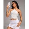 image:imageMakeMeChic Womens Summer Floral Tops Halter Crop Tops Tie Open Back Lace Up Sleeveless TankWhite