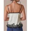 image:imageMakeMeChic Womens Summer Lace Satin Cami Tops Sexy Elegant Spaghetti Strap Sleeveless Crop TopsApricot