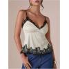 image:imageMakeMeChic Womens Summer Lace Satin Cami Tops Sexy Elegant Spaghetti Strap Sleeveless Crop TopsApricot