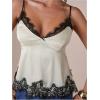 image:imageMakeMeChic Womens Summer Lace Satin Cami Tops Sexy Elegant Spaghetti Strap Sleeveless Crop TopsApricot