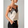image:imageMakeMeChic Womens Summer Lace Satin Cami Tops Sexy Elegant Spaghetti Strap Sleeveless Crop TopsBlack and White