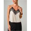 image:imageMakeMeChic Womens Summer Lace Satin Cami Tops Sexy Elegant Spaghetti Strap Sleeveless Crop TopsBlack and White