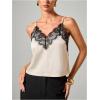image:imageMakeMeChic Womens Summer Lace Satin Cami Tops Sexy Elegant Spaghetti Strap Sleeveless Crop TopsBlack and White
