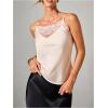 image:imageMakeMeChic Womens Summer Lace Satin Cami Tops Sexy Elegant Spaghetti Strap Sleeveless Crop TopsWhite