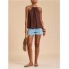 image:imageMakeMeChic Womens Summer Linen Flowy Top Beach Vacation Boho Halter TopBrown