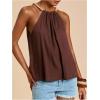 image:imageMakeMeChic Womens Summer Linen Flowy Top Beach Vacation Boho Halter TopBrown