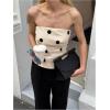 image:imageMakeMeChic Womens Summer Polka Dots Tube Tops Shirred Strapless Sleeveless Crop Bandeau TopApricot