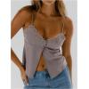 image:imageMakeMeChic Womens Summer Tank Tops Sleeveless Floral Lace V Neck Trim Spaghetti Strap Low Cut Crop TopGrey