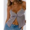 image:imageMakeMeChic Womens Summer Tank Tops Sleeveless Floral Lace V Neck Trim Spaghetti Strap Low Cut Crop TopGrey