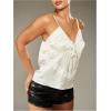 image:imageMakeMeChic Womens Summer Y2K Floral Lace Cami Tops Satin Spaghetti Strap Sleeveless Tank TopWhite