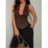 image:imageMakeMeChic Womens Summer Y2K Going Out Tops Sequin Draped Halter Sleeveless Clubwear TopBrown