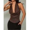 image:imageMakeMeChic Womens Summer Y2K Going Out Tops Sequin Draped Halter Sleeveless Clubwear TopBrown
