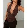 image:imageMakeMeChic Womens Summer Y2K Going Out Tops Sequin Draped Halter Sleeveless Clubwear TopBrown
