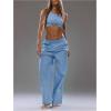image:imageMakeMeChic Womens Tie Front Crop Tops Crewneck Sleeveless Fitted Going Out Tank TopBlue