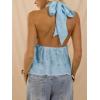 image:imageMakeMeChic Womens Tie Open Back Halter Tops Metal Sleeveless Summer Tank TopBlue
