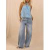 image:imageMakeMeChic Womens Tie Open Back Halter Tops Metal Sleeveless Summer Tank TopBlue
