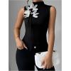 image:imageMakeMeChic Womens Turtle Neck Black Tank Tops Summer 3D Floral Sleeveless Tops Knitted ShirtBlack