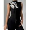 image:imageMakeMeChic Womens Turtle Neck Black Tank Tops Summer 3D Floral Sleeveless Tops Knitted ShirtBlack