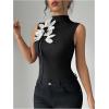 image:imageMakeMeChic Womens Turtle Neck Black Tank Tops Summer 3D Floral Sleeveless Tops Knitted ShirtBlack
