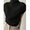 image:imageMakeMeChic Womens Turtleneck Sweater Vest Mock Neck Cap Sleeve Summer Knit Tops Pullover SweatersBlack