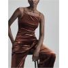image:imageMakeMeChic Womens Velvet Ruched Cami Top Spaghetti Strap Sleeveless Fitted Tank TopsCoffee Brown