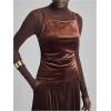 image:imageMakeMeChic Womens Velvet Ruched Cami Top Spaghetti Strap Sleeveless Fitted Tank TopsCoffee Brown