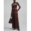 image:imageMakeMeChic Womens Velvet Ruched Cami Top Spaghetti Strap Sleeveless Fitted Tank TopsCoffee Brown