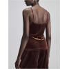 image:imageMakeMeChic Womens Velvet Ruched Cami Top Spaghetti Strap Sleeveless Fitted Tank TopsCoffee Brown