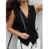 image:imageMakeMeChic Womens Wrap Blouse Vest Sleeveless Blazer Tie V Neck Belted Elegant Office Shirt TopsBlack
