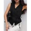 image:imageMakeMeChic Womens Wrap Blouse Vest Sleeveless Blazer Tie V Neck Belted Elegant Office Shirt TopsBlack