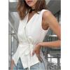 image:imageMakeMeChic Womens Wrap Blouse Vest Sleeveless Blazer Tie V Neck Belted Elegant Office Shirt TopsWhite