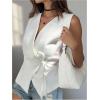 image:imageMakeMeChic Womens Wrap Blouse Vest Sleeveless Blazer Tie V Neck Belted Elegant Office Shirt TopsWhite