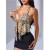 image:imageMakeMeChic Womens Y2K Leopard Print Backless Top Spaghetti Strap Cami Crop Top Halter TopsMulticolor
