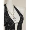 image:imageMakeMeChic Womens Y2K Summer Party Glitter Sequin Floral Halter Top Draped Tie Back Crop TopsBlack B
