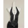 image:imageMakeMeChic Womens Y2K Summer Party Glitter Sequin Floral Halter Top Draped Tie Back Crop TopsBlack B