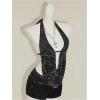 image:imageMakeMeChic Womens Y2K Summer Party Glitter Sequin Floral Halter Top Draped Tie Back Crop TopsBlack B