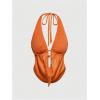 image:imageMakeMeChic Womens Y2K Summer Party Glitter Sequin Floral Halter Top Draped Tie Back Crop TopsOrange