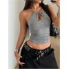 image:imageMakeMeChic Womens Y2k Halter Crop Tops Open Back Cut Out Sleeveless Going Out Tops Gothic ClothesGrey