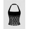 image:imageMakeMeChic Womens Y2k Lace Sheer Halter Crop Tops Sleeveless Going Out Tank TopBlack