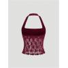 image:imageMakeMeChic Womens Y2k Lace Sheer Halter Crop Tops Sleeveless Going Out Tank TopRed