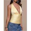 image:imageMakeMeChic Womens Y2k Party Satin Halter Top Tie Open Back Low Cut Fitted TopsLight Yellow
