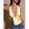 image:imageMakeMeChic Womens Y2k Party Satin Halter Top Tie Open Back Low Cut Fitted TopsLight Yellow