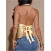 image:imageMakeMeChic Womens Y2k Party Satin Halter Top Tie Open Back Low Cut Fitted TopsLight Yellow
