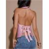 image:imageMakeMeChic Womens Y2k Party Satin Halter Top Tie Open Back Low Cut Fitted TopsPink