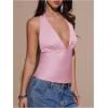 image:imageMakeMeChic Womens Y2k Party Satin Halter Top Tie Open Back Low Cut Fitted TopsPink