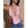 image:imageMakeMeChic Womens Y2k Party Satin Halter Top Tie Open Back Low Cut Fitted TopsPink